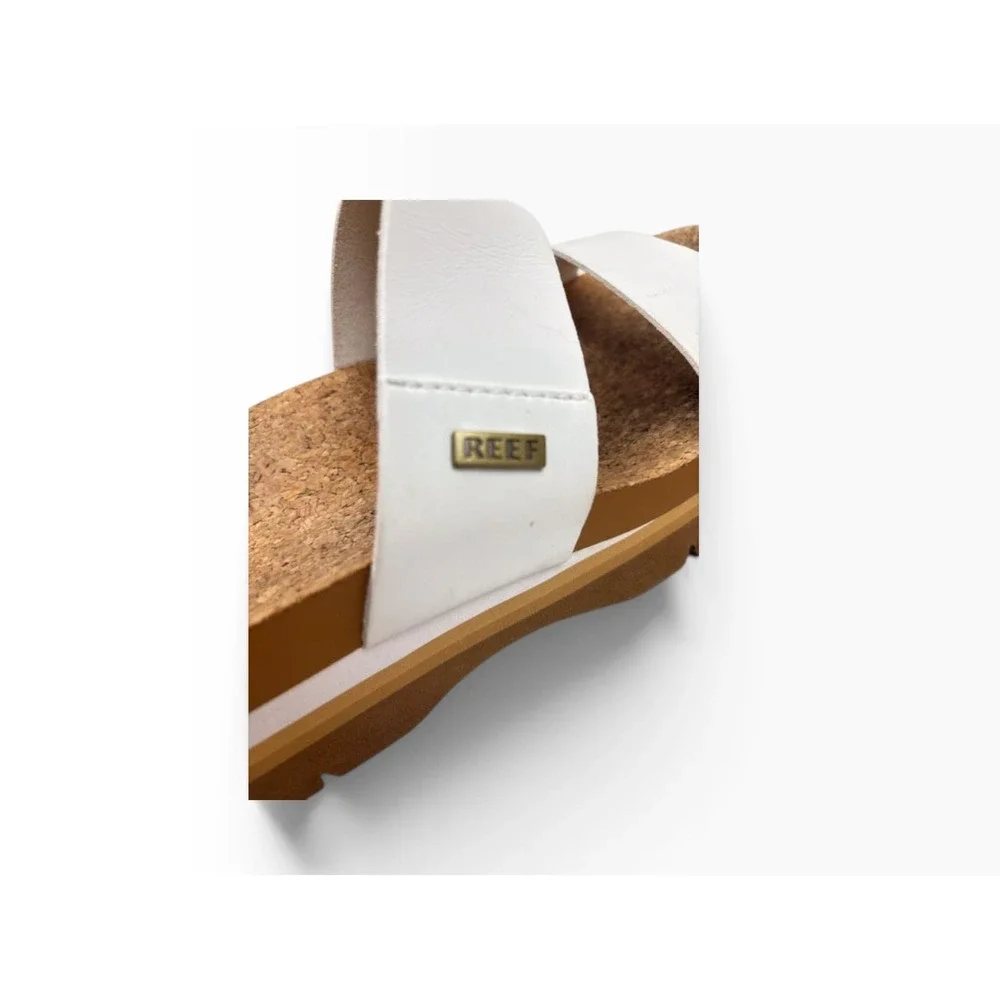 Reef Vista Hi White Platform Sandals Cork Wedge Double Strap Slide Womens